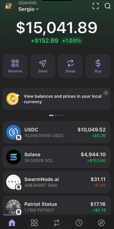Phantom wallet screenshot with token balances